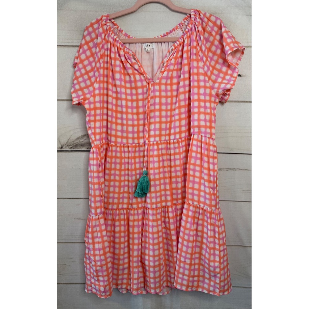 THML Pink and Orange Checked Mini Dress